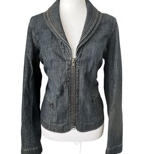 So Be It Vintage Y2K Zip Denim Jean Jacket 90s 2000s Baby T Layering Sz 8 Fitted